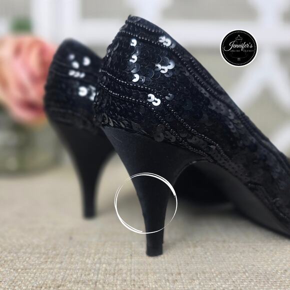 Dolce by Pierre Vintage and Rare Black Foxy Sequin Beaded Pumps/Heels Size 7M - Picture 7 of 16